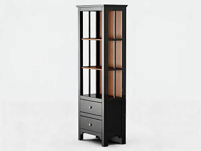 Black Modern Shelving Unit With Glass Doors Wooden Shelves And Drawers 3d model