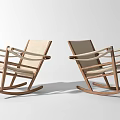 Modern Stylish Rocking Leisure Chairs with Wooden Frame and Light Beige Cushions
