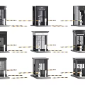 Various Security Booth Designs Featuring Glass Panels Metal Frames And Caution Tape 3d model