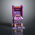 Retro Arcade Machine With Neon Purple Pink Lights And Gaming Screen