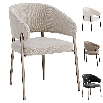 Sleek Modern Light Beige Linen Fabric Armchair With Metal Legs And Minimalist Design 3d model
