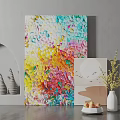 Colorful Textured Abstract Painting With Small Artwork Decorative Cones And Flower Vase