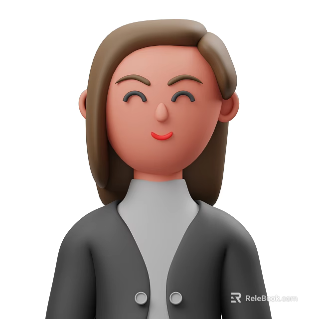 Smiling Woman With Long Brown Hair In Gray Coat And White Turtleneck 3d model 