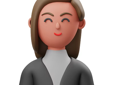 Smiling Woman With Long Brown Hair In Gray Coat And White Turtleneck 3d model