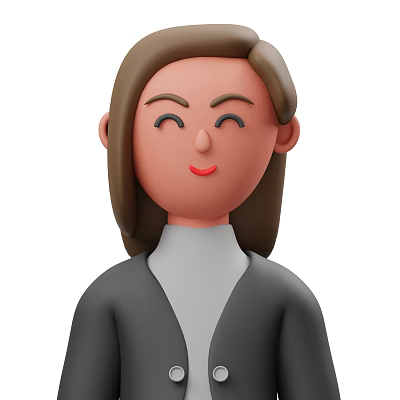Smiling Woman With Long Brown Hair In Gray Coat And White Turtleneck 3d model