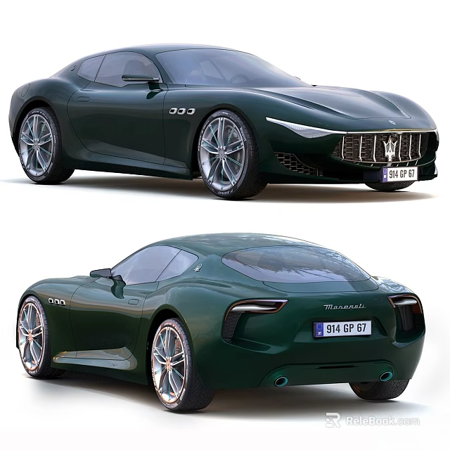 Dark Green Maserati Sports Car Front And Rear Exterior Views 3d model 