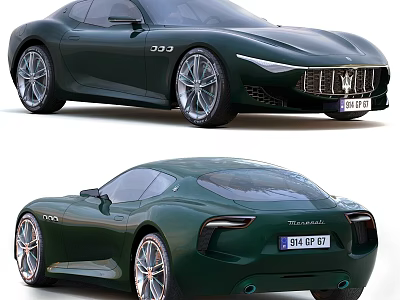 Dark Green Maserati Sports Car Front And Rear Exterior Views 3d model