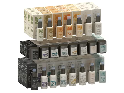 Assorted Perfume Cosmetics Display With Colored Bottles And Boxes On Multiple Shelves 3d model