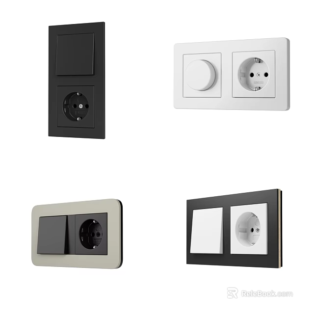 Modern Switch Panels in Black White and Beige Colors with Sockets 3d model 