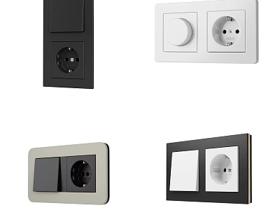 Modern Switch Panels in Black White and Beige Colors with Sockets 3d model