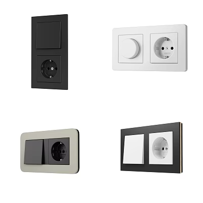 Modern Switch Panels in Black White and Beige Colors with Sockets 3d model