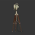 Vintage Brass And Wooden Tripod Floor Lamp With Stand And Round Glass Shade