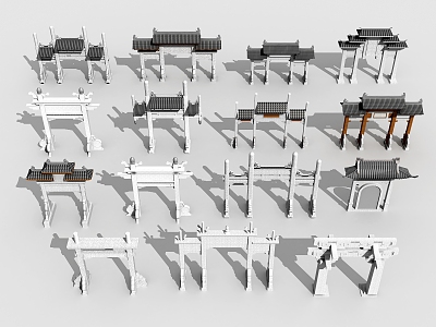 Chinese-style ancient gate archway 3d model