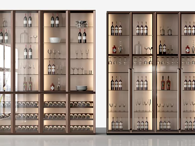 Modern Wine Cabinet With Glass Doors And Storage For Wine Bottles And Glasses 3d model