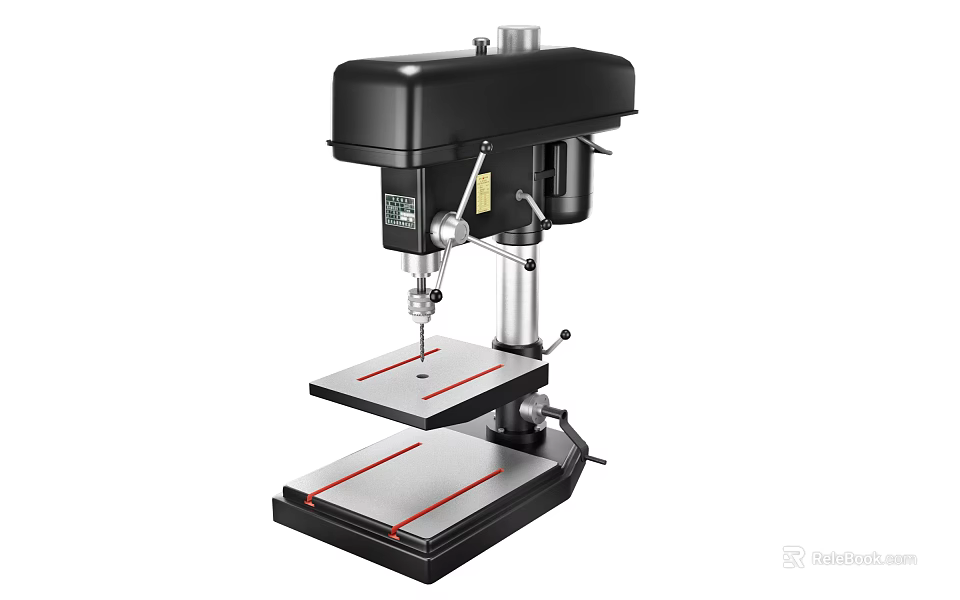 Industrial Drill Press Machine With Black Body Stable Worktable And Red Lines 3d model 