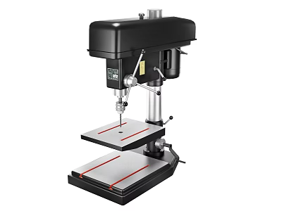 Industrial Drill Press Machine With Black Body Stable Worktable And Red Lines 3d model