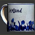 Decorative Holland Themed Ceramic Mug Featuring Blue Tulips And Coffee Inside