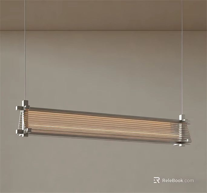 Modern Linear Chandelier With Metal Frame And Hanging Striped Lighting Design 3d model 