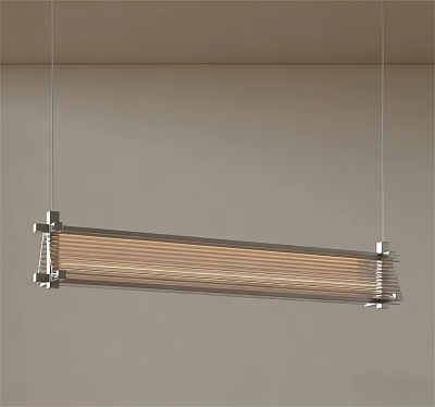 Modern Linear Chandelier With Metal Frame And Hanging Striped Lighting Design 3d model
