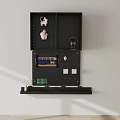Black Wall Decor With Multi Compartments And Decorative Items On Wall Mounted Shelf 3d model