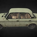 Vintage Light Green Sedan Car With Weathered Exterior And Classic Front Design