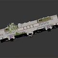 Modern Stone Landscape Wall with Layered Blocks Green Plants and Small Tree