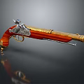 Antique Pistol with Wooden Grip and Golden Decorative Metal Components Vintage Design