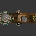 Steampunk Mechanical Ornament With Brass Structure Transparent Cylinder Leather Wrapped Section And Carved Wooden Base