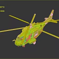Black Orange Red Helicopter with Rotors Fuselage Landing Gear and Detailed Design