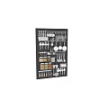 Modern Kitchen Display Shelf With Storage Jars Pans Utensils And Spice Bottles