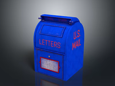 Blue U.S. Mail Mailbox With LETTERS And U.S. MAIL Text Design 3d model