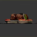 Assorted Japanese Sushi And Fried Items On Red Tray With White Paper