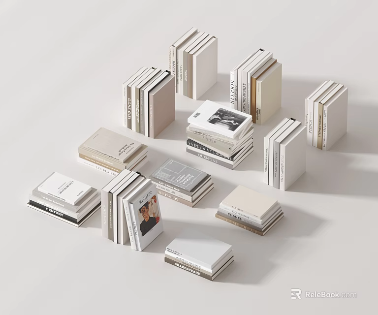 Stacked Books And Magazines In Neutral Tones With Various Thicknesses And Cover Designs 3d model 