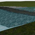 Garden Landscape With Clear Water Stone Bank Green Grass And Stone Path
