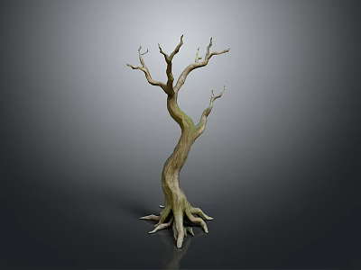 Ornamental Dried Tree Decor With Twisted Trunk Bare Branches And Exposed Roots 3d model