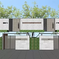 Modern Building Exterior Wall With Gray And Wooden Panels Greenery Around Double Entrance Doors