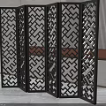 Modern Geometric Pattern Room Divider With Black Frame And Openwork Design In Interior Space 3d model