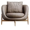 Modern Gray Leather Armchair with Wooden Legs and Comfortable Seating Design