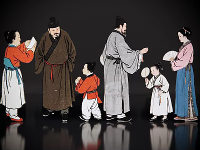 2D ancient costume ink and wash character virtual character ancient costume ink and wash family classical ink and wash character ancient painting family ancient painting character 3d model