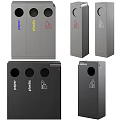 Public Classification Trash Bins With Paper Plastic Waste Icons And Multiple Holes Design