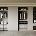 Modern Wardrobe With Hanging Clothes Patterned Drawers And Open Shelves 3d model