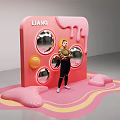 LIANG Pink Art Installation With Dripping Effect Mirrors And People Posing