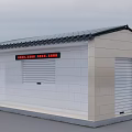 Public Restroom Building With White Beige Brick Walls Gray Tiled Roof And Red Signage