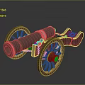 Antique Cannon With Wooden Wheels Metal Barrel And Chain Details Design