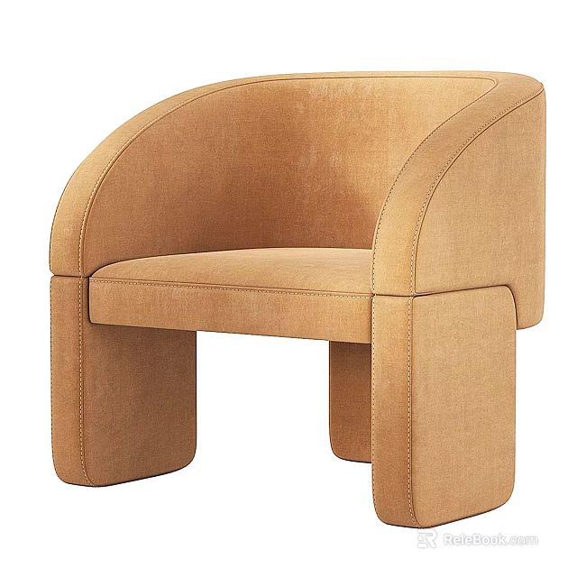 Modern Brown Velvet Leisure Chair With Curved Backrest And Square Armrests 3d model 