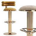 Elegant Modern Bar Stools With Gold Fluted Columns And Beige Light Gray Upholstered Seats