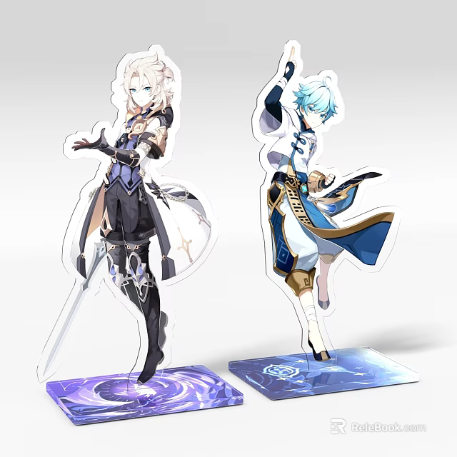 Two Piece Anime Character Acrylic Standee Decorative Figurine Set With Base 3d model 