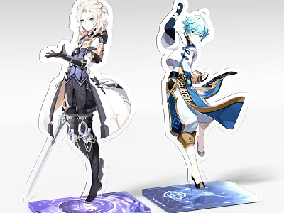 Two Piece Anime Character Acrylic Standee Decorative Figurine Set With Base 3d model