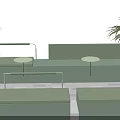 Modern Green Landscape Seating With Plants Small Tables And Gray Tiled Floor