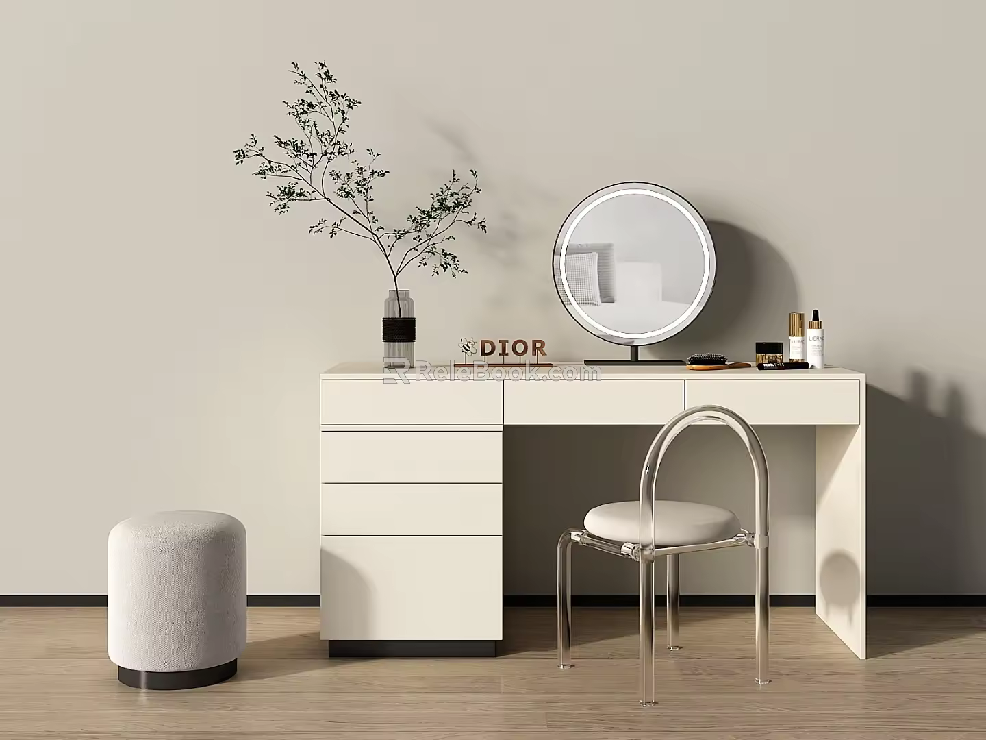 Modern Dressing Table Dressing Table Dressing Stool Crystal Stool Makeup Mirror Dressing Table Makeup Table 3d model